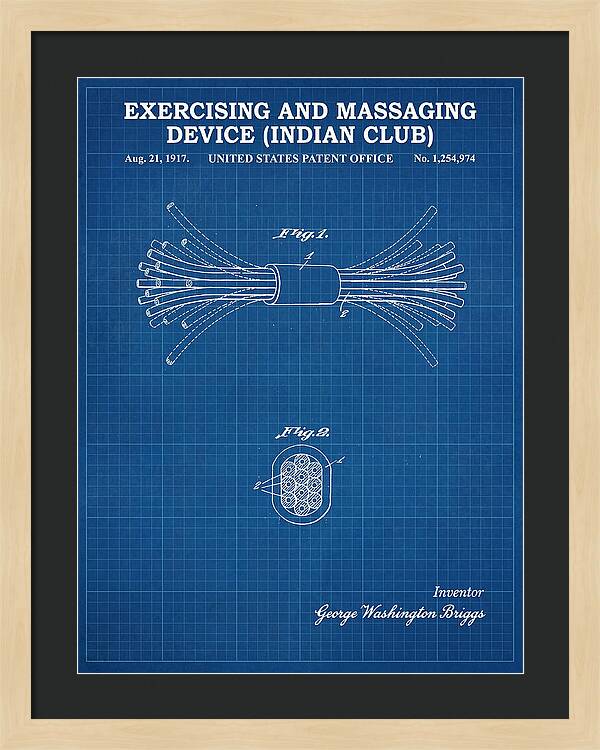 Exercising And Massaging Device Indian Club Blueprint Patent Us1254974a