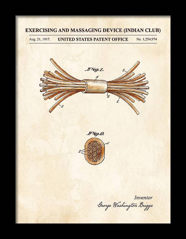 Exercising And Massaging Device Indian Club Watercolor Patent Us1254974a
