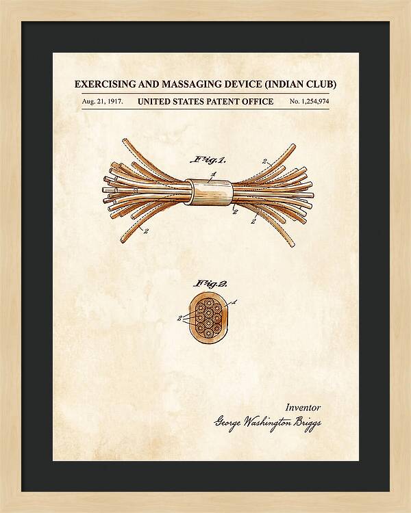 Exercising And Massaging Device Indian Club Watercolor Patent Us1254974a