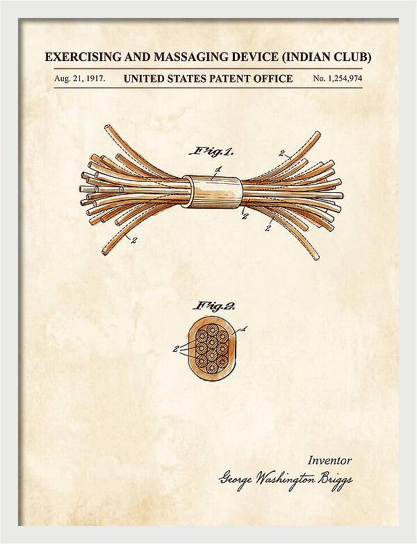 Exercising And Massaging Device Indian Club Watercolor Patent Us1254974a