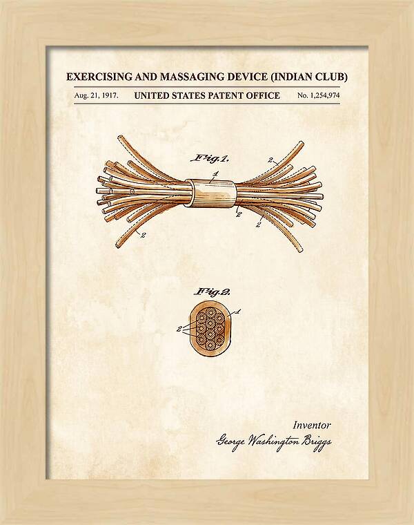 Exercising And Massaging Device Indian Club Watercolor Patent Us1254974a