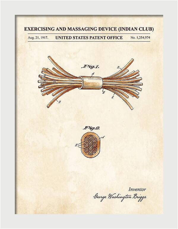 Exercising And Massaging Device Indian Club Watercolor Patent Us1254974a
