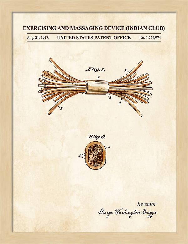Exercising And Massaging Device Indian Club Watercolor Patent Us1254974a