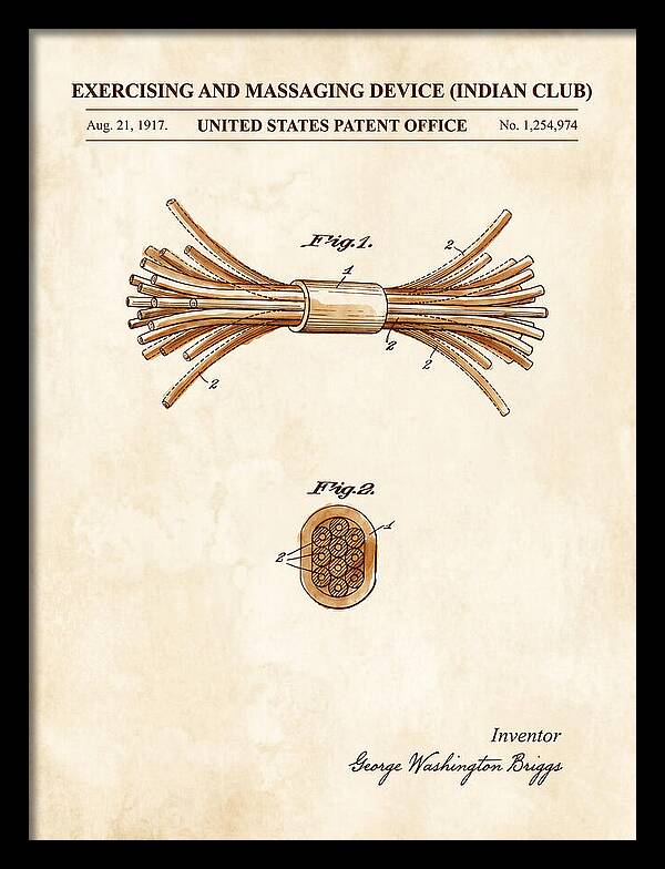 Exercising And Massaging Device Indian Club Watercolor Patent Us1254974a