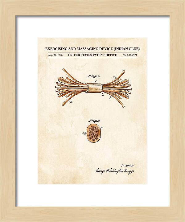 Exercising And Massaging Device Indian Club Watercolor Patent Us1254974a