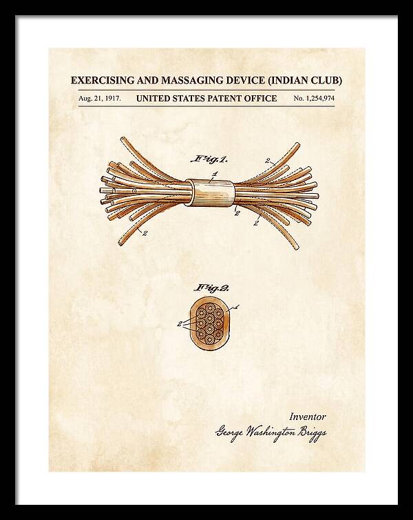 Exercising And Massaging Device Indian Club Watercolor Patent Us1254974a