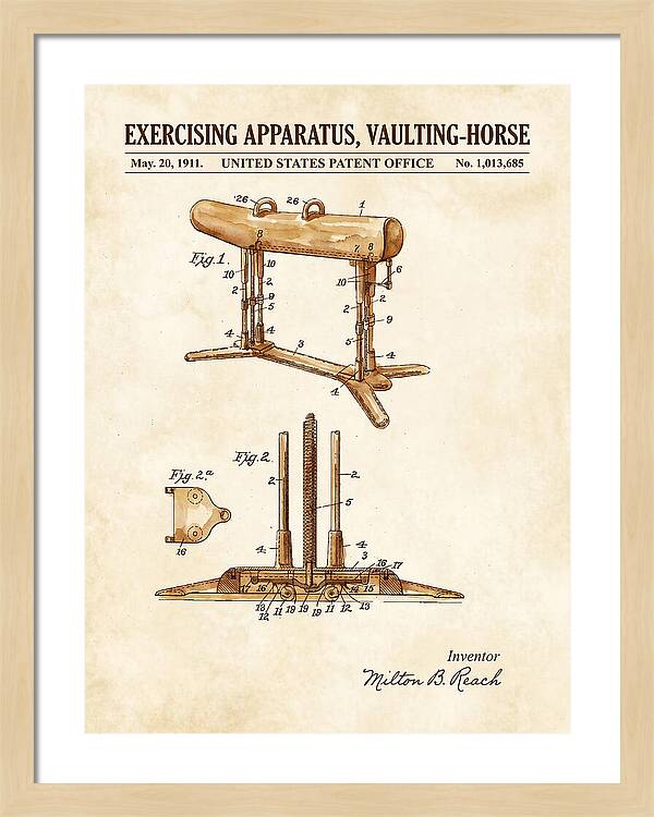 Exercising Apparatus, Vaulting Horse Watercolor Patent Us1013685a