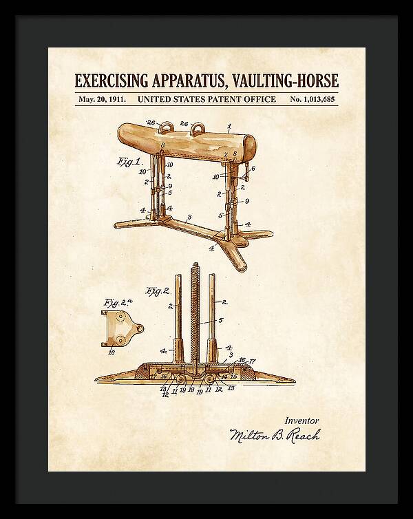Exercising Apparatus, Vaulting Horse Watercolor Patent Us1013685a