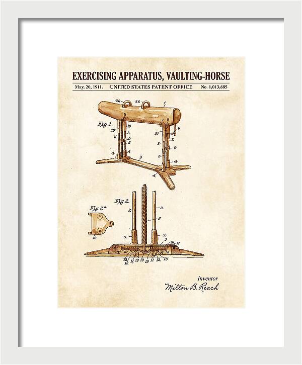 Exercising Apparatus, Vaulting Horse Watercolor Patent Us1013685a