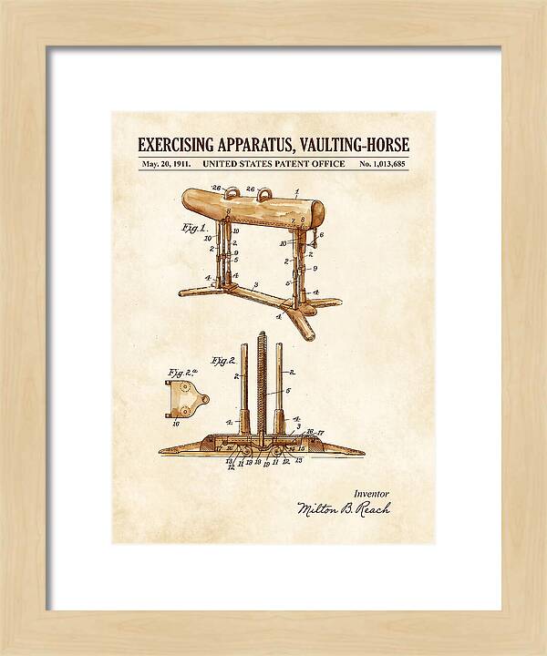 Exercising Apparatus, Vaulting Horse Watercolor Patent Us1013685a