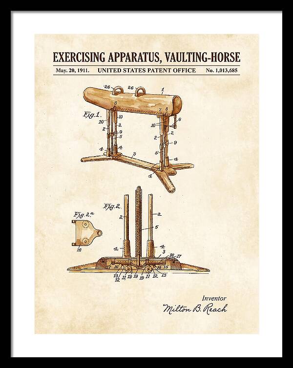 Exercising Apparatus, Vaulting Horse Watercolor Patent Us1013685a