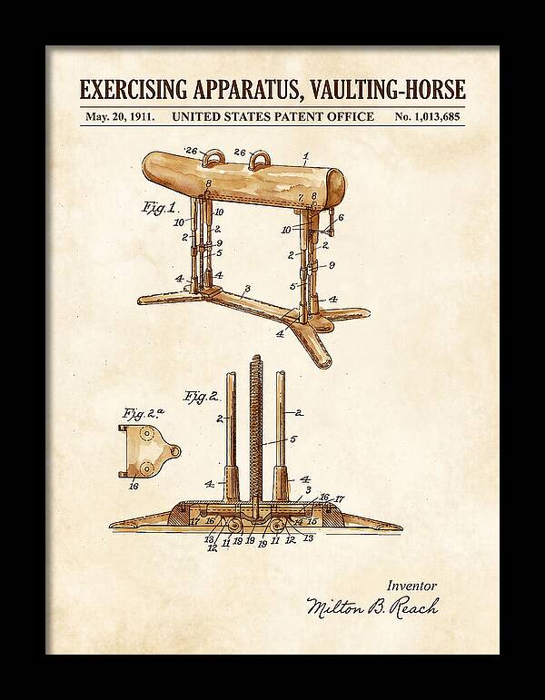 Exercising Apparatus, Vaulting Horse Watercolor Patent Us1013685a
