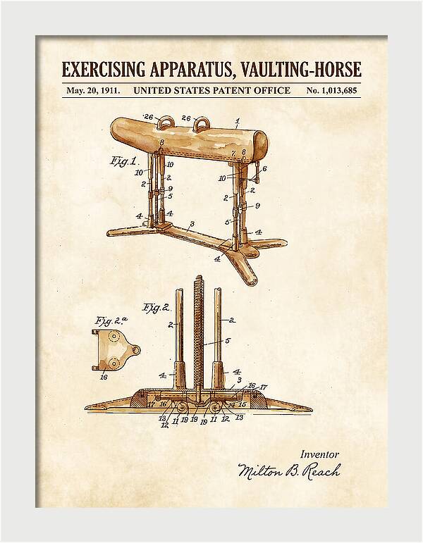 Exercising Apparatus, Vaulting Horse Watercolor Patent Us1013685a