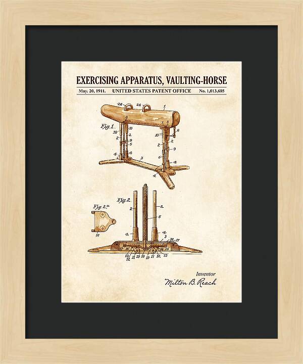 Exercising Apparatus, Vaulting Horse Watercolor Patent Us1013685a