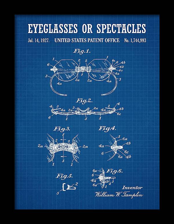 Eyeglasses Or Spectacles Blueprint Patent Us1744993a