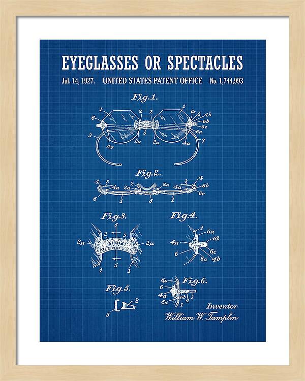 Eyeglasses Or Spectacles Blueprint Patent Us1744993a