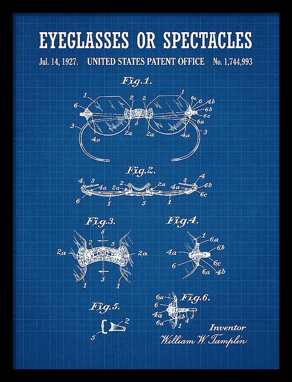 Eyeglasses Or Spectacles Blueprint Patent Us1744993a