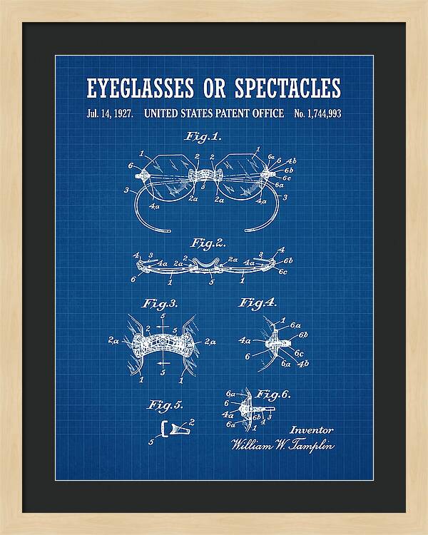 Eyeglasses Or Spectacles Blueprint Patent Us1744993a