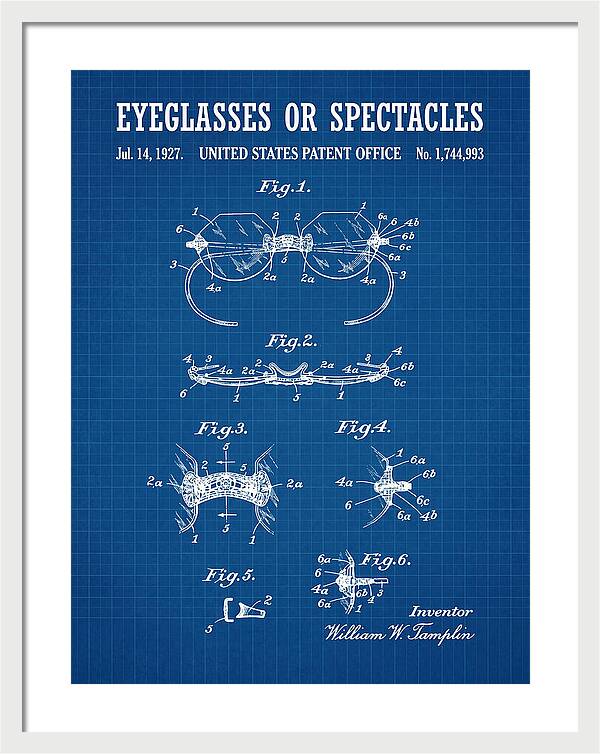 Eyeglasses Or Spectacles Blueprint Patent Us1744993a