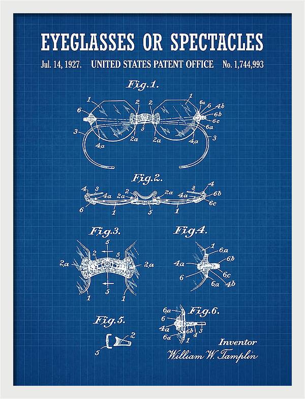 Eyeglasses Or Spectacles Blueprint Patent Us1744993a