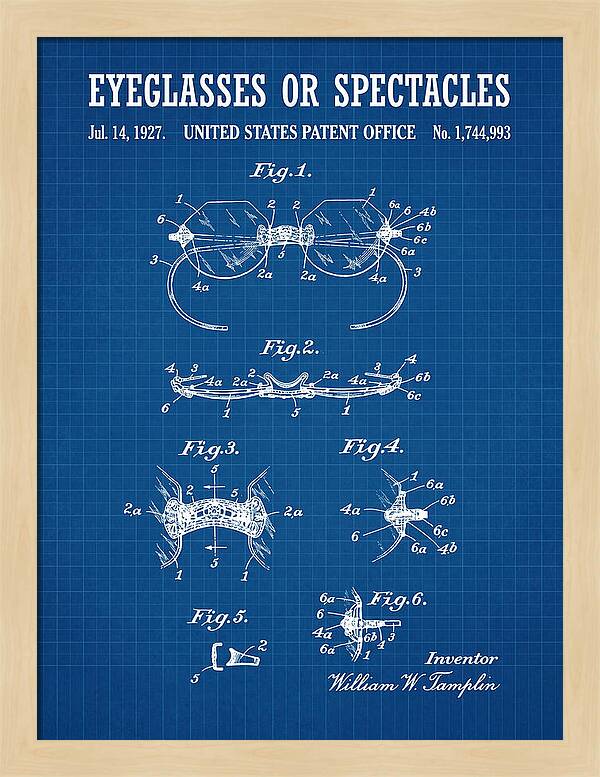 Eyeglasses Or Spectacles Blueprint Patent Us1744993a