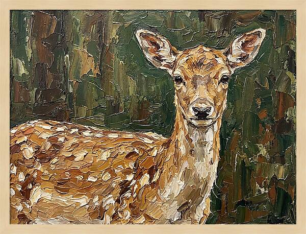 Fallow Deer Portrait In Palette Knife Style