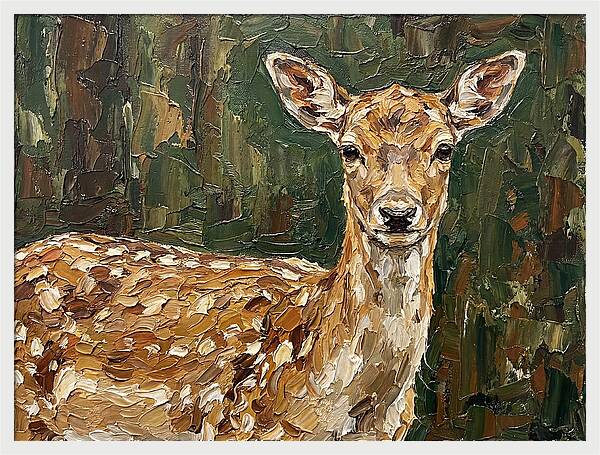 Fallow Deer Portrait In Palette Knife Style
