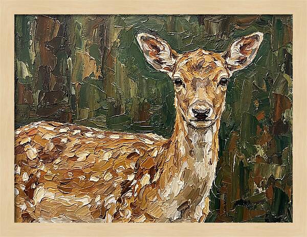 Fallow Deer Portrait In Palette Knife Style