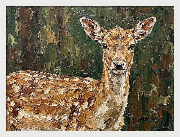Fallow Deer Portrait In Palette Knife Style