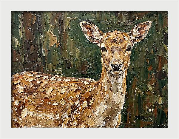 Fallow Deer Portrait In Palette Knife Style