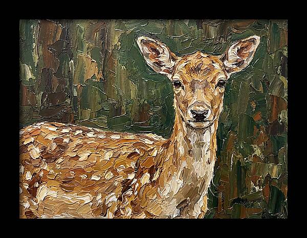 Fallow Deer Portrait In Palette Knife Style