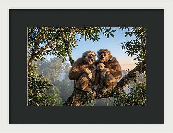 Family Of Gibbons Vocalizing Together
