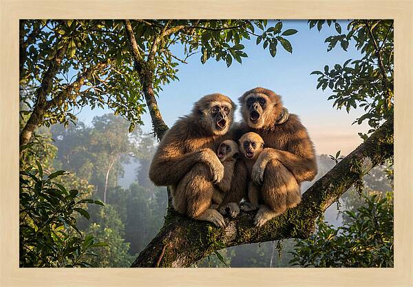 Family Of Gibbons Vocalizing Together