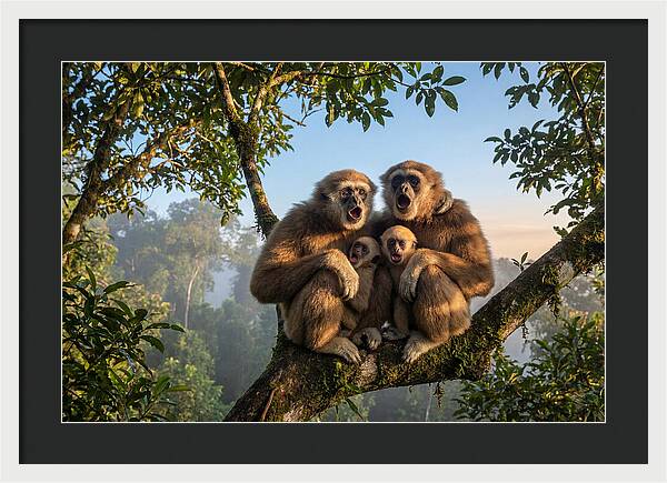 Family Of Gibbons Vocalizing Together