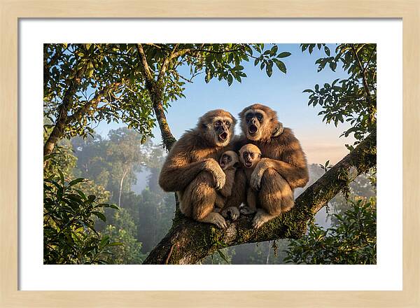 Family Of Gibbons Vocalizing Together