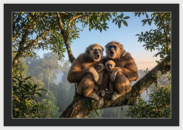 Family Of Gibbons Vocalizing Together
