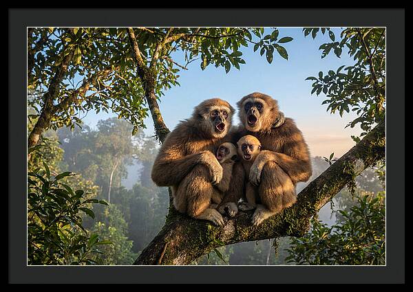 Family Of Gibbons Vocalizing Together