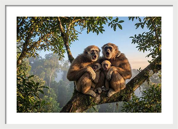 Family Of Gibbons Vocalizing Together