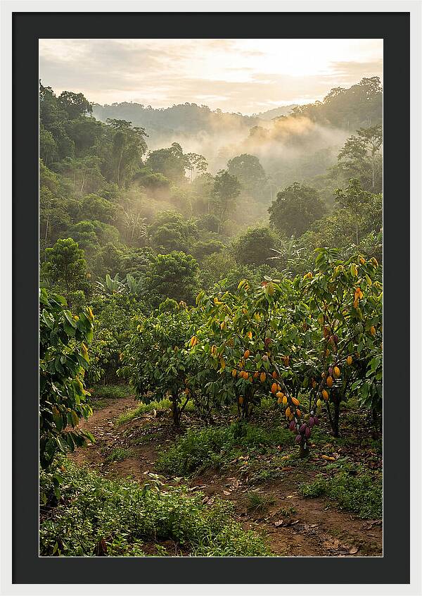 Farm Cacao Under Misty Sunrise