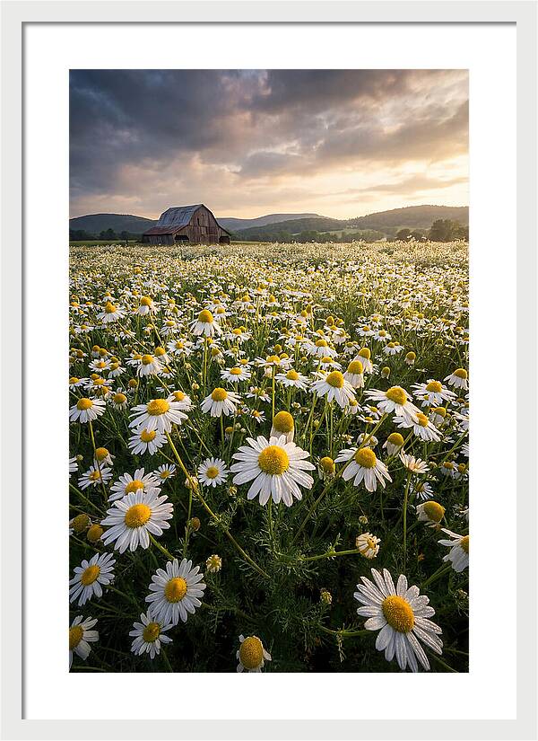 Farm Chamomile Field At Dusk