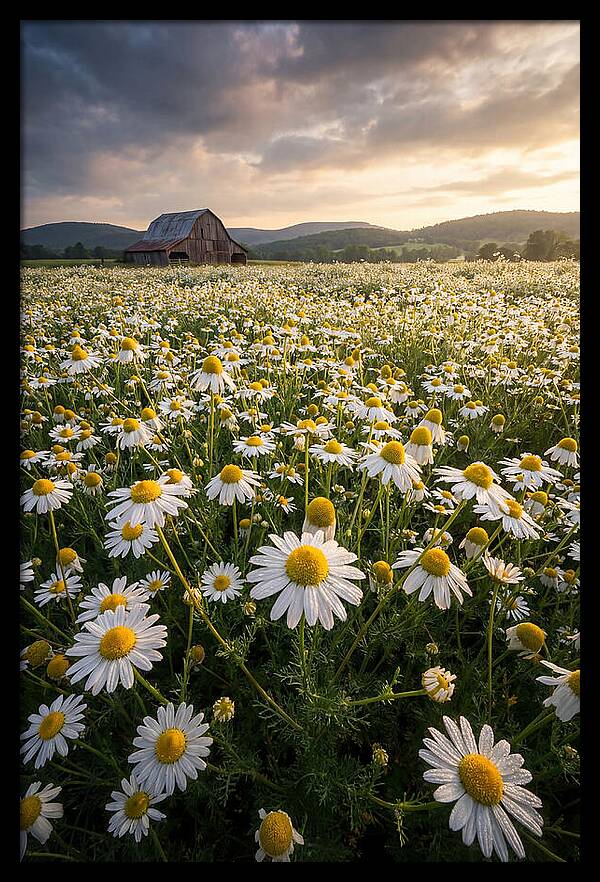 Farm Chamomile Field At Dusk