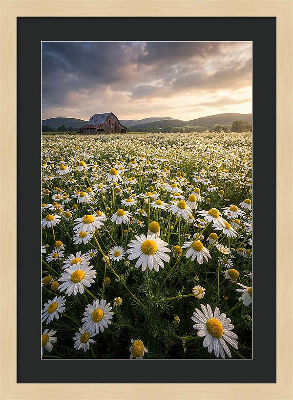 Farm Chamomile Field At Dusk