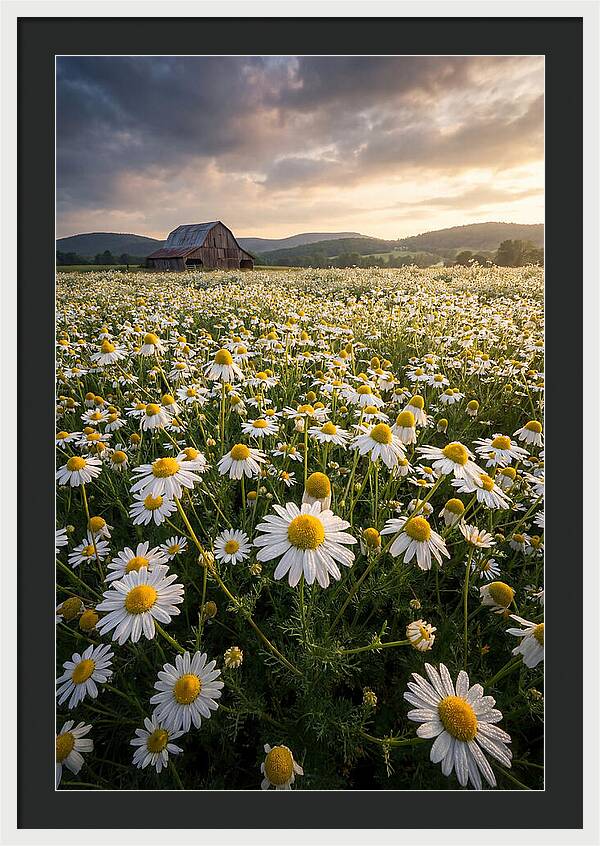 Farm Chamomile Field At Dusk