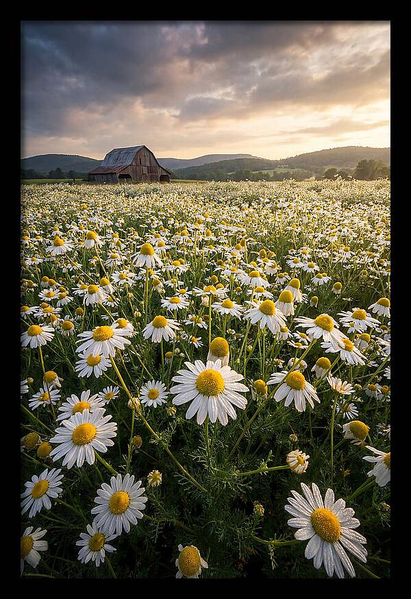 Farm Chamomile Field At Dusk