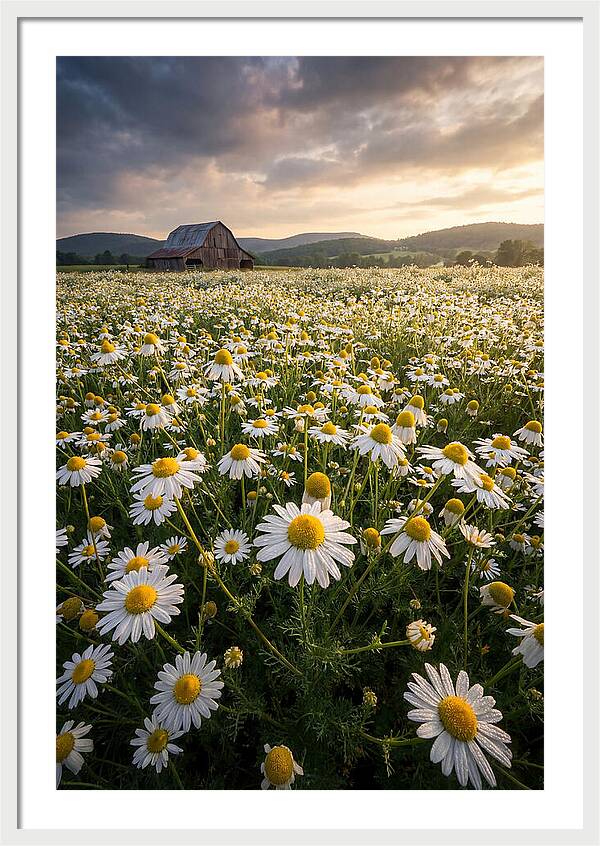 Farm Chamomile Field At Dusk