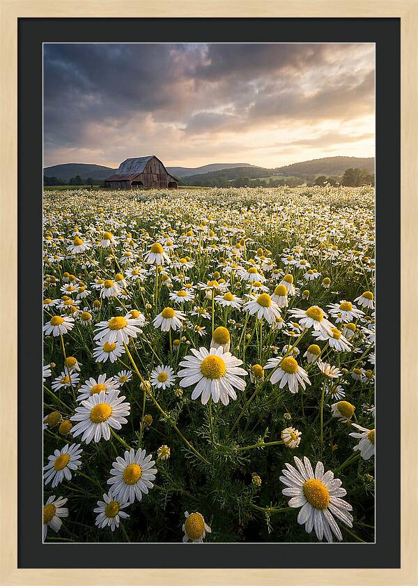 Farm Chamomile Field At Dusk