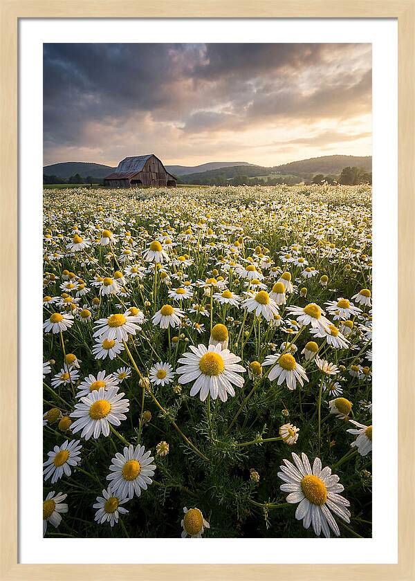 Farm Chamomile Field At Dusk
