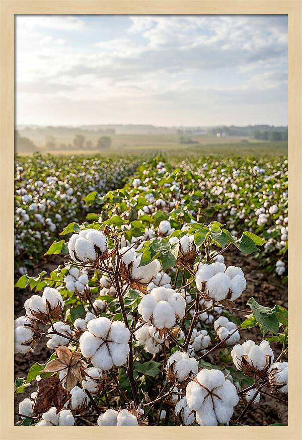 Farm Cotton Blooms Under Sunlight