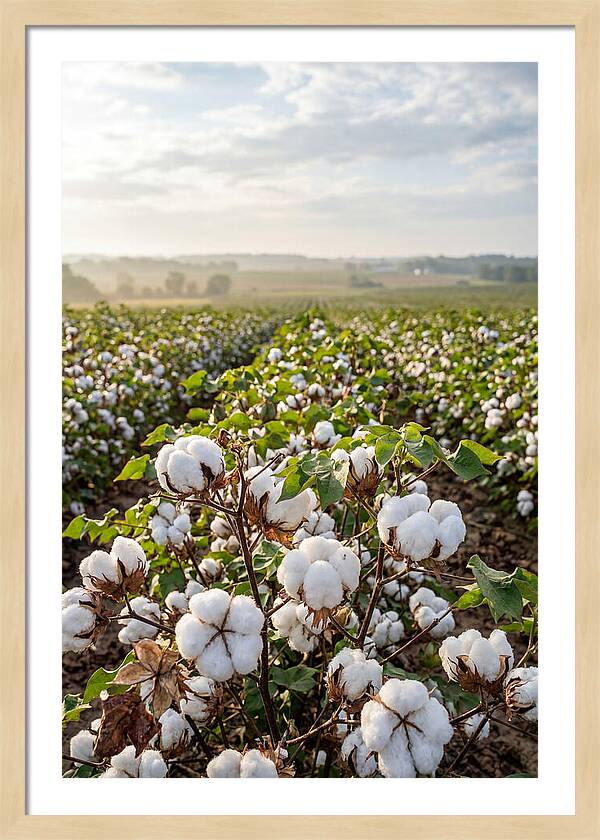 Farm Cotton Blooms Under Sunlight