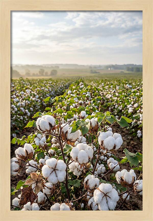 Farm Cotton Blooms Under Sunlight